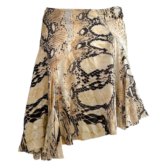 Roberto Cavalli Snakeskin Print Asymmetrical Silk Mini Skirt