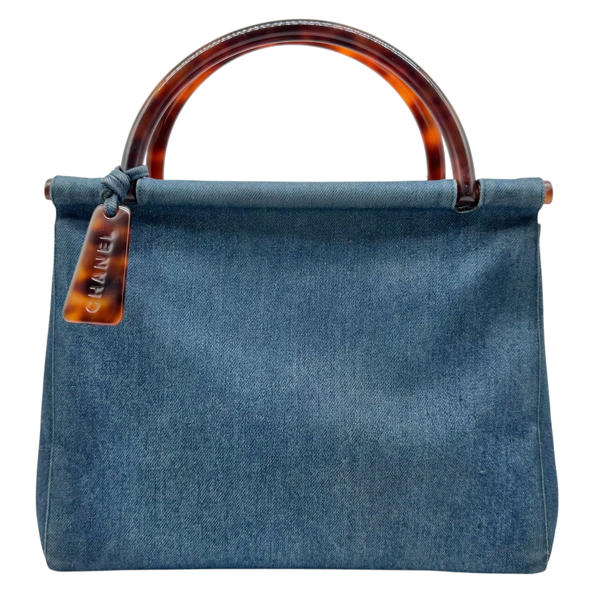 Chanel Blue Denim Tortoise Frame Handbag 1990s Vintage