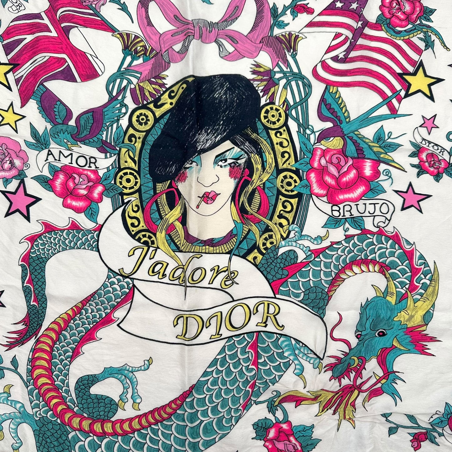 Christian Dior Tattoo Print Square Silk Scarf