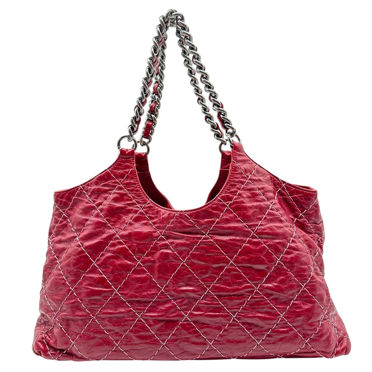 Chanel Red Goatskin Contrast Stitch Hobo Bag