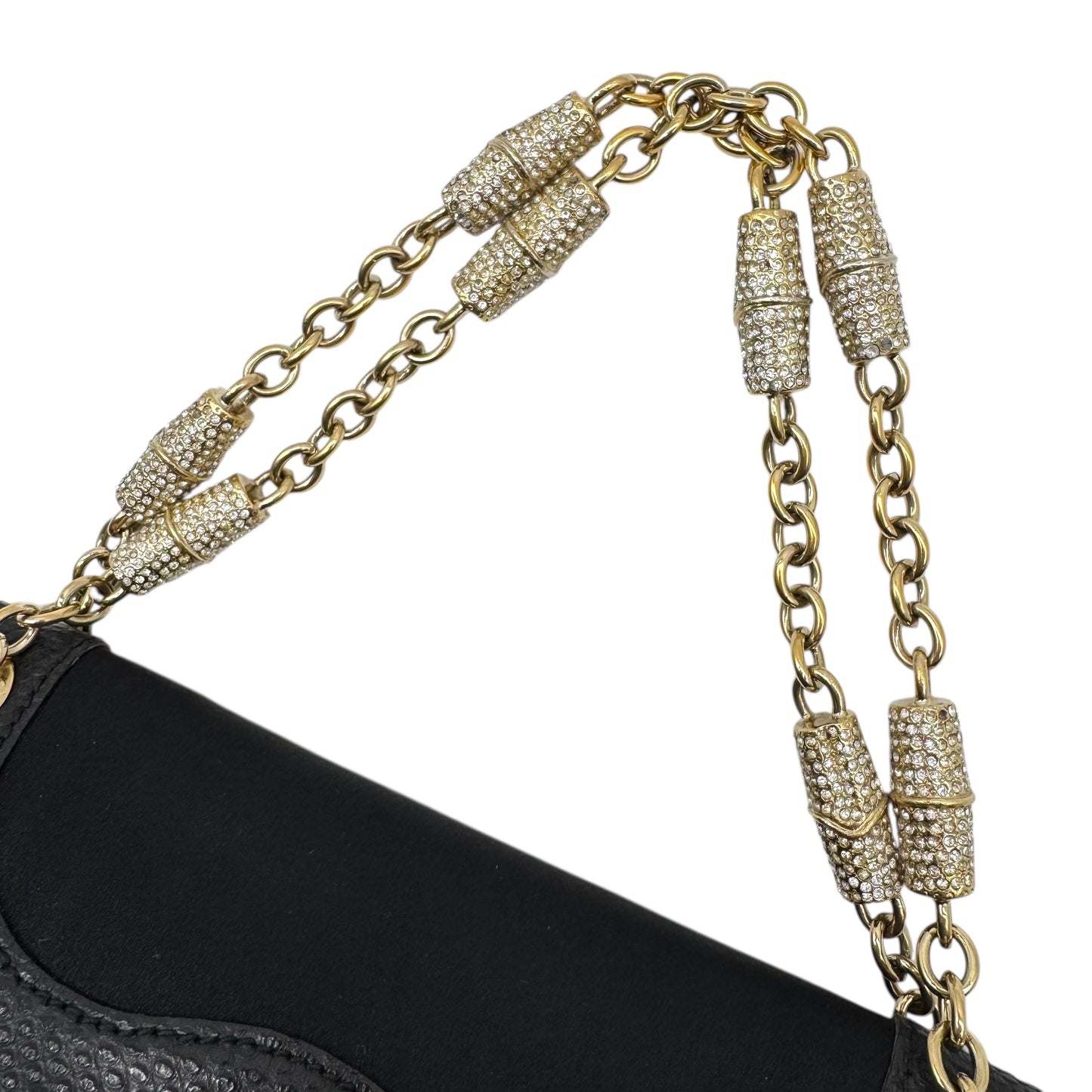 Gucci by Tom Ford Black Silk & Lizard Crystal Embellished Bamboo Mini Bag - Outfit Repeater