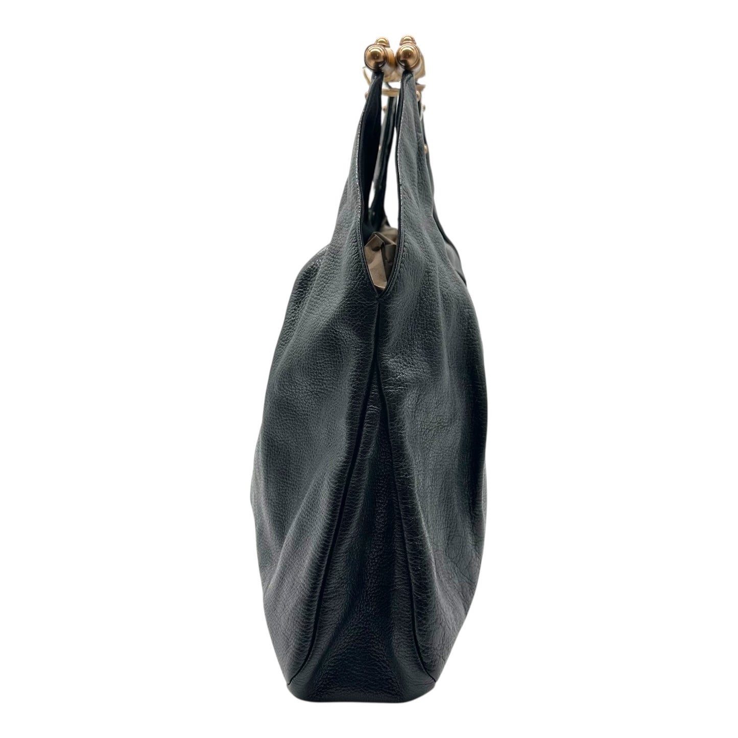 Gucci Black Studded Leather Bamboo Handle Clutch Bag
