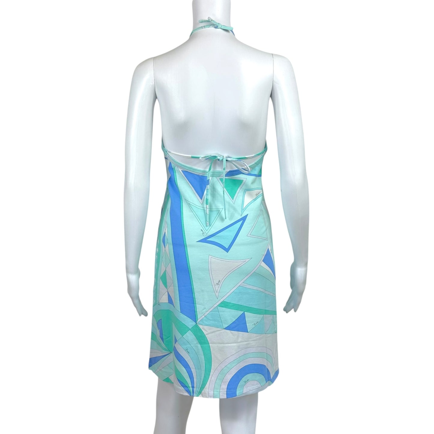 Emilio Pucci Light Blue Printed Tie-Back Halter Mini Dress