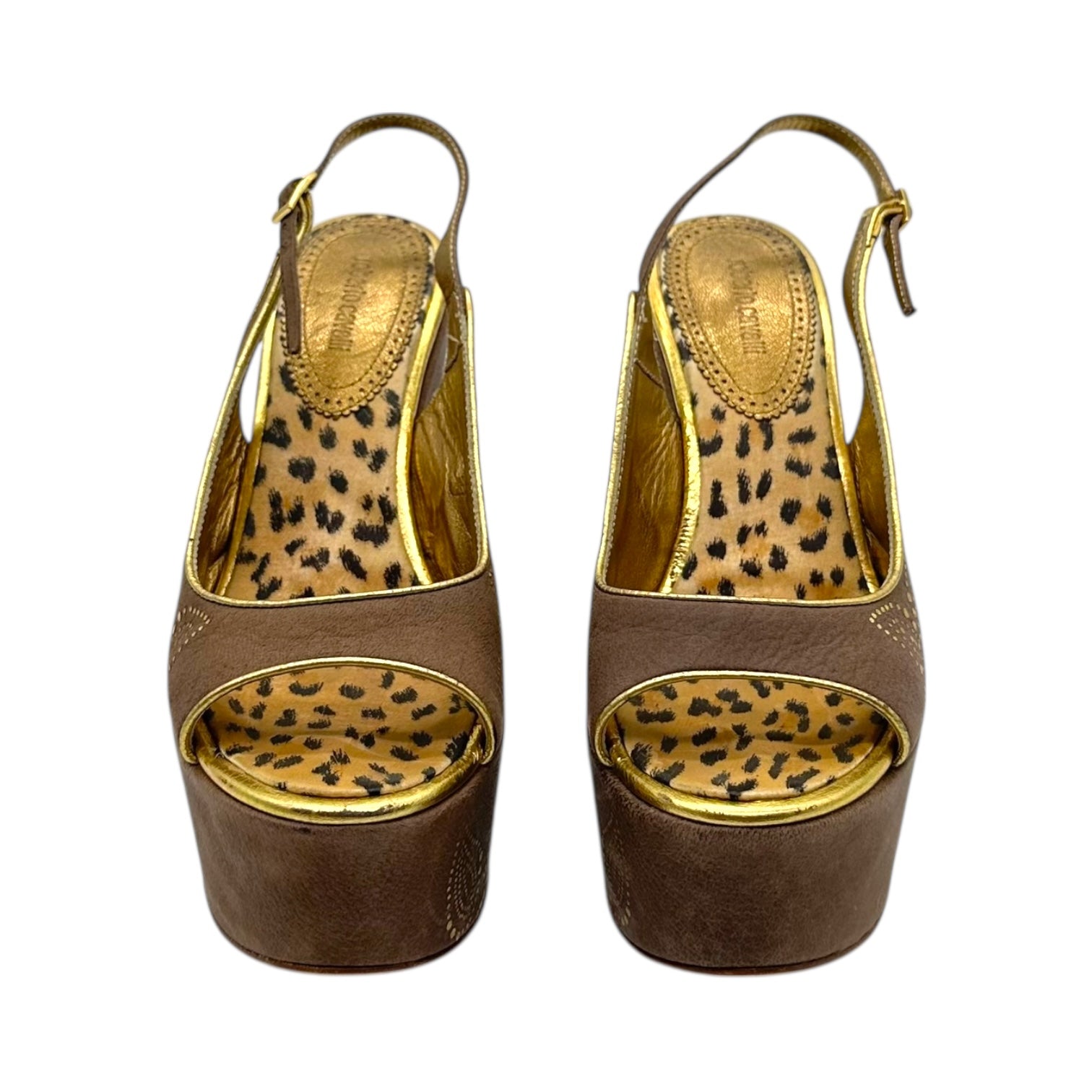 Roberto Cavalli Brown Suede Platform Slingback Heels - Outfit Repeater