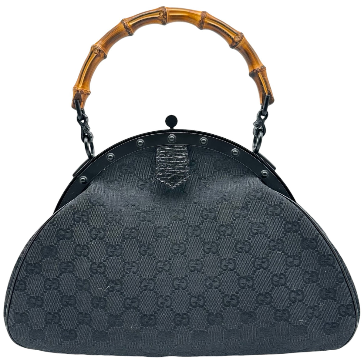 Gucci Black Monogram Canvas Handbag with Bamboo Handle