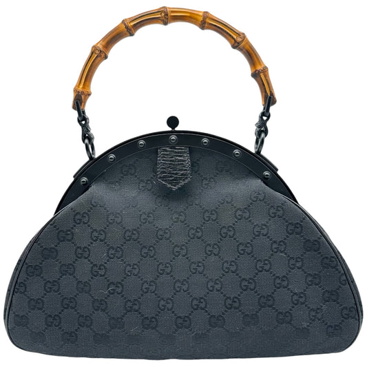 Gucci Black Monogram Canvas Handbag with Bamboo Handle