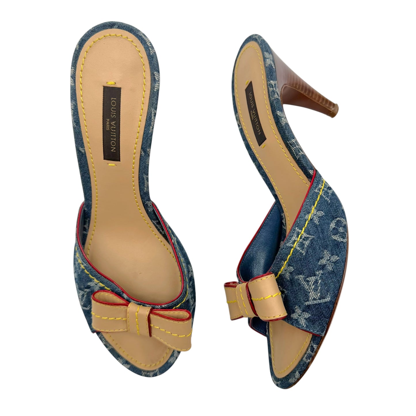Louis Vuitton Denim Monogram Kitten Heel Mule Sandals