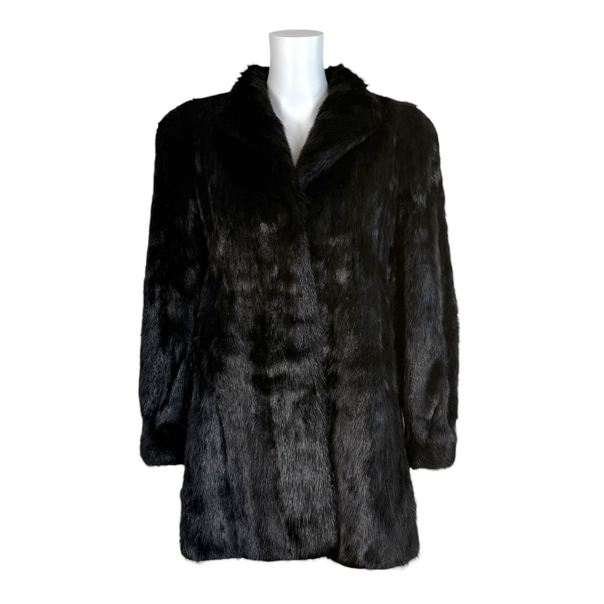 Takashimaya Black Tanned Mink Fur Mid-Length Coat
