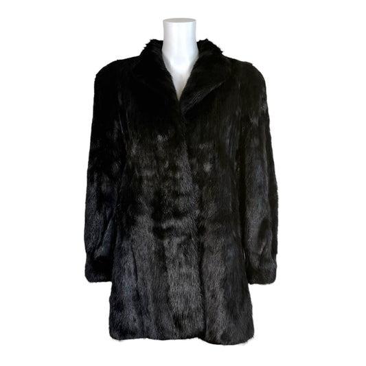 Takashimaya Black Tanned Mink Fur Mid-Length Coat