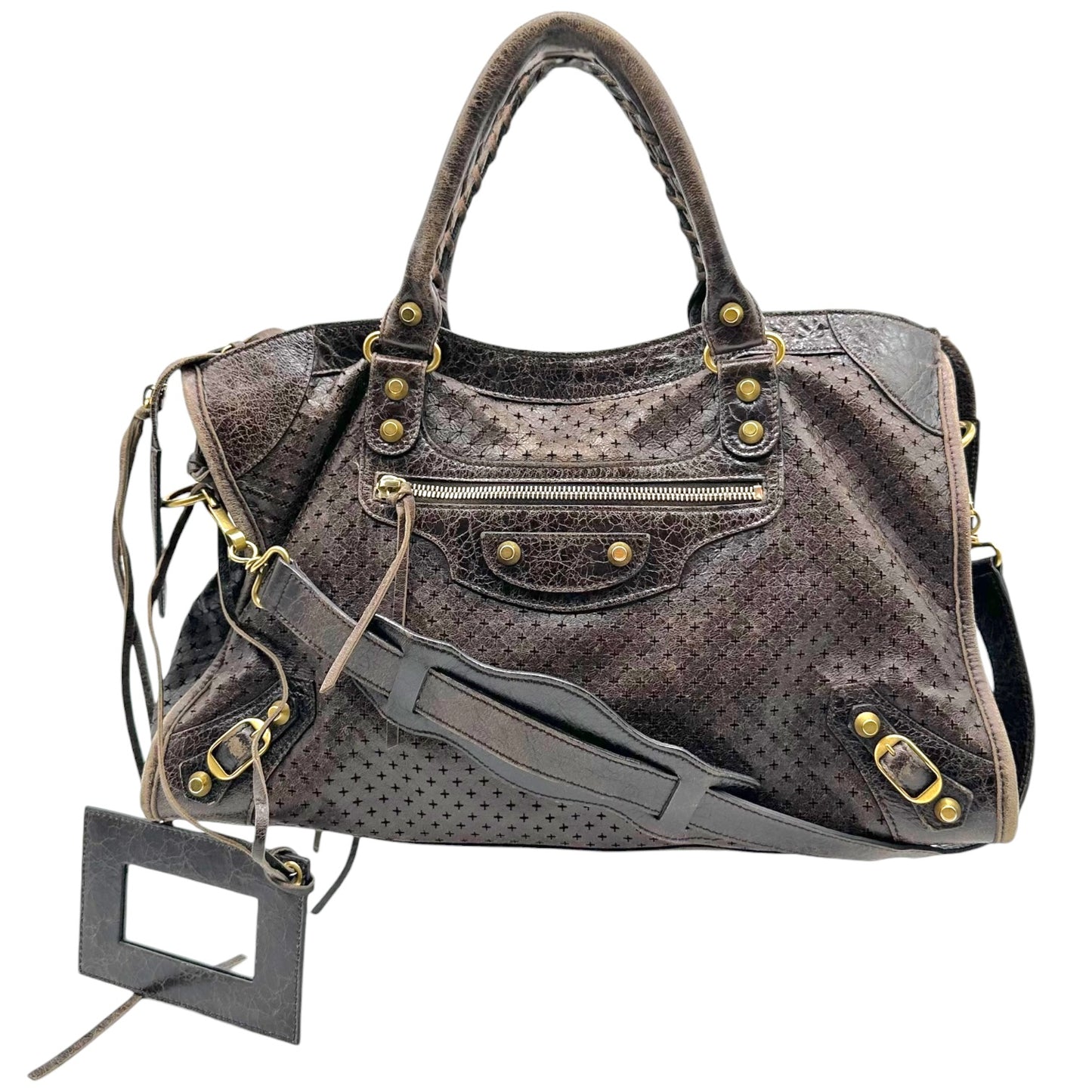 Balenciaga Dark Brown Perforated Leather City 2-Way Bag
