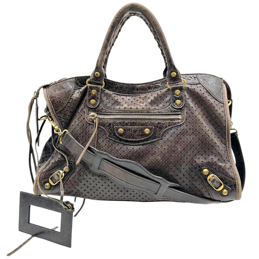 Balenciaga Dark Brown Perforated Leather City 2-Way Bag
