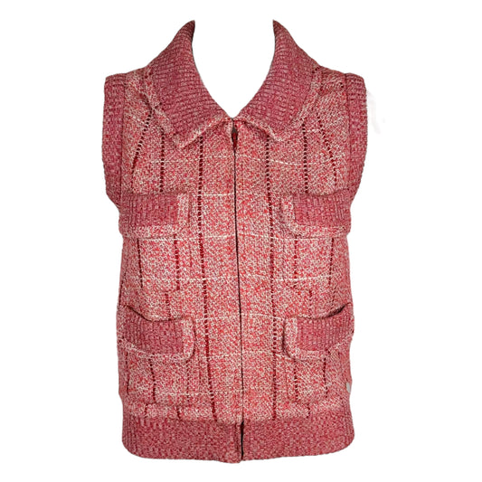 Chanel Spring 2001 Red & White Tweed Knit Multi-Pocket Vest Top - Outfit Repeater