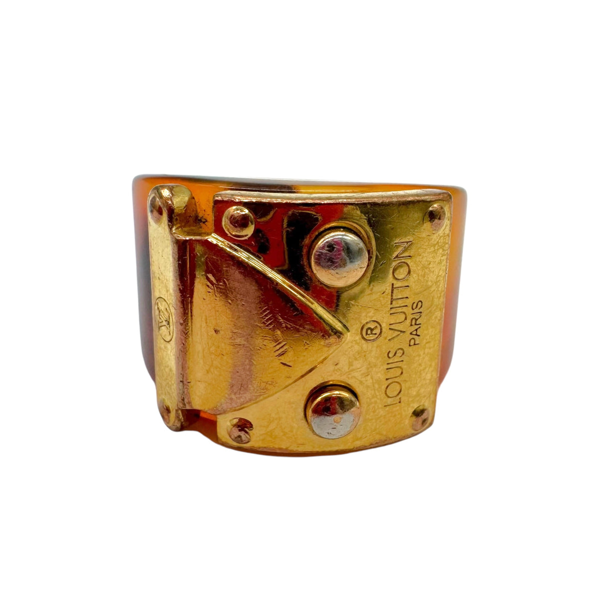 Louis Vuitton Tortoise Gold Metal Buckle Ring Size 5.7