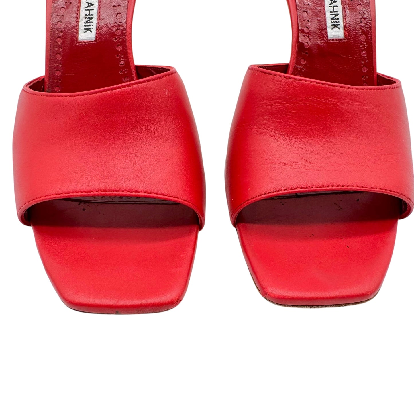 Manolo Blahnik Red Leather Heeled Slingback Sandals