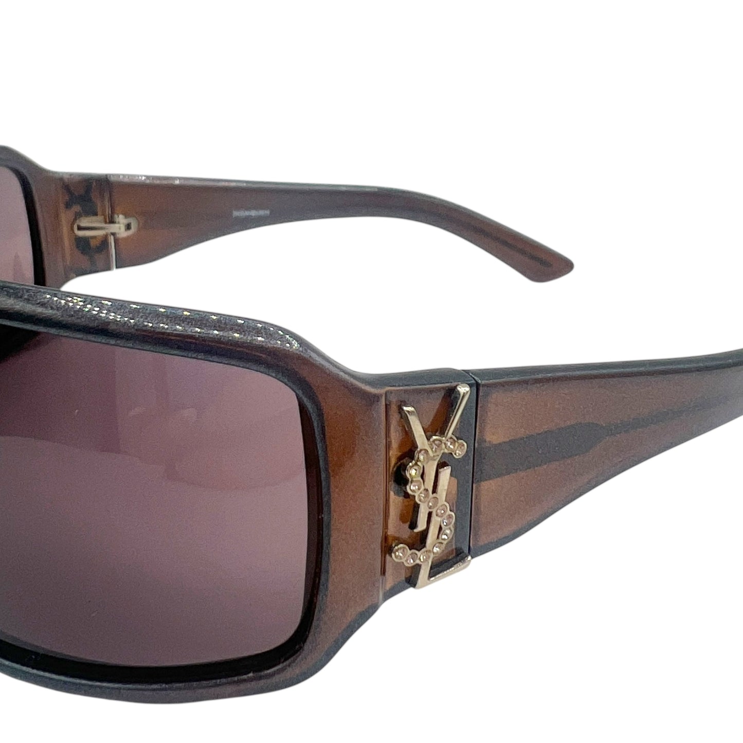 Yves Saint Laurent Brown Rhinestone Logo Shield Sunglasses YSL6078 w/ Case