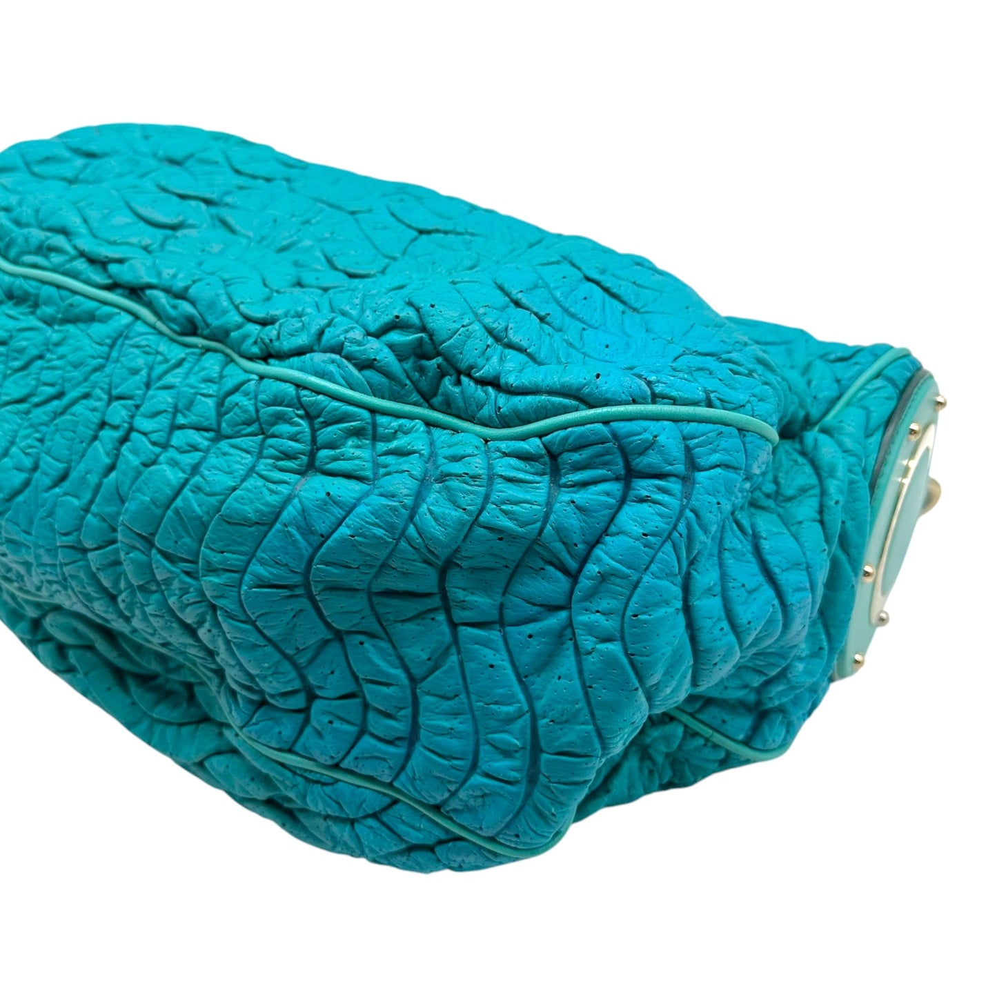 Versace Turqouise Blue Wave Quilted Lambskin Large Hobo Bag
