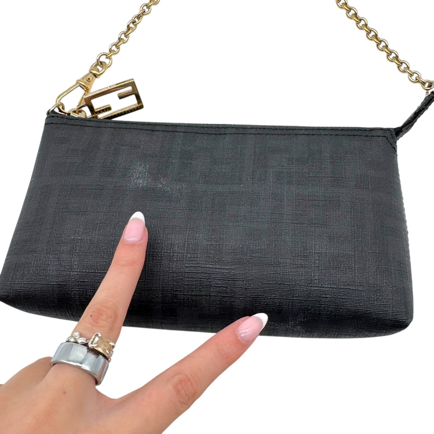 Fendi Black Zucca Monogram Coated Canvas Chain Strap Pochette - Outfit Repeater