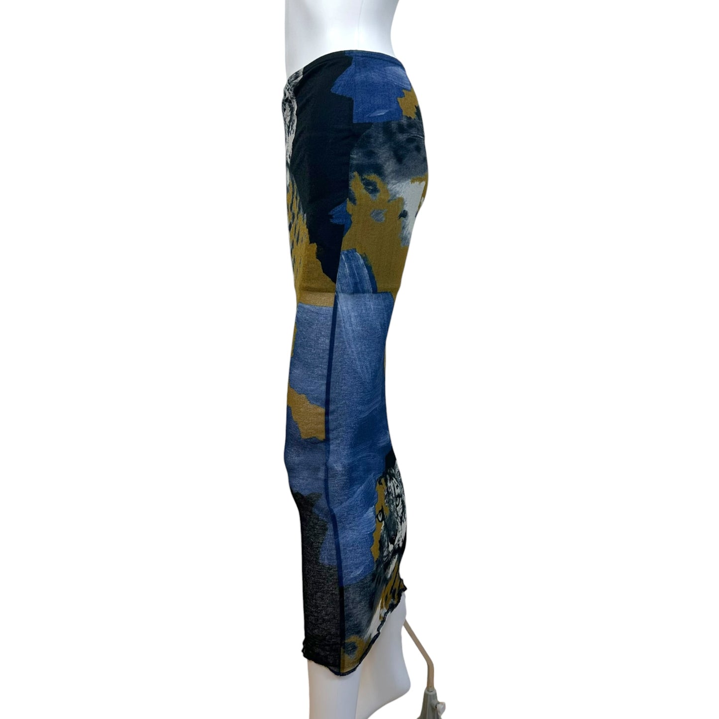 Jean Paul Gaultier Blue Tiger Print Mesh Maxi Skirt