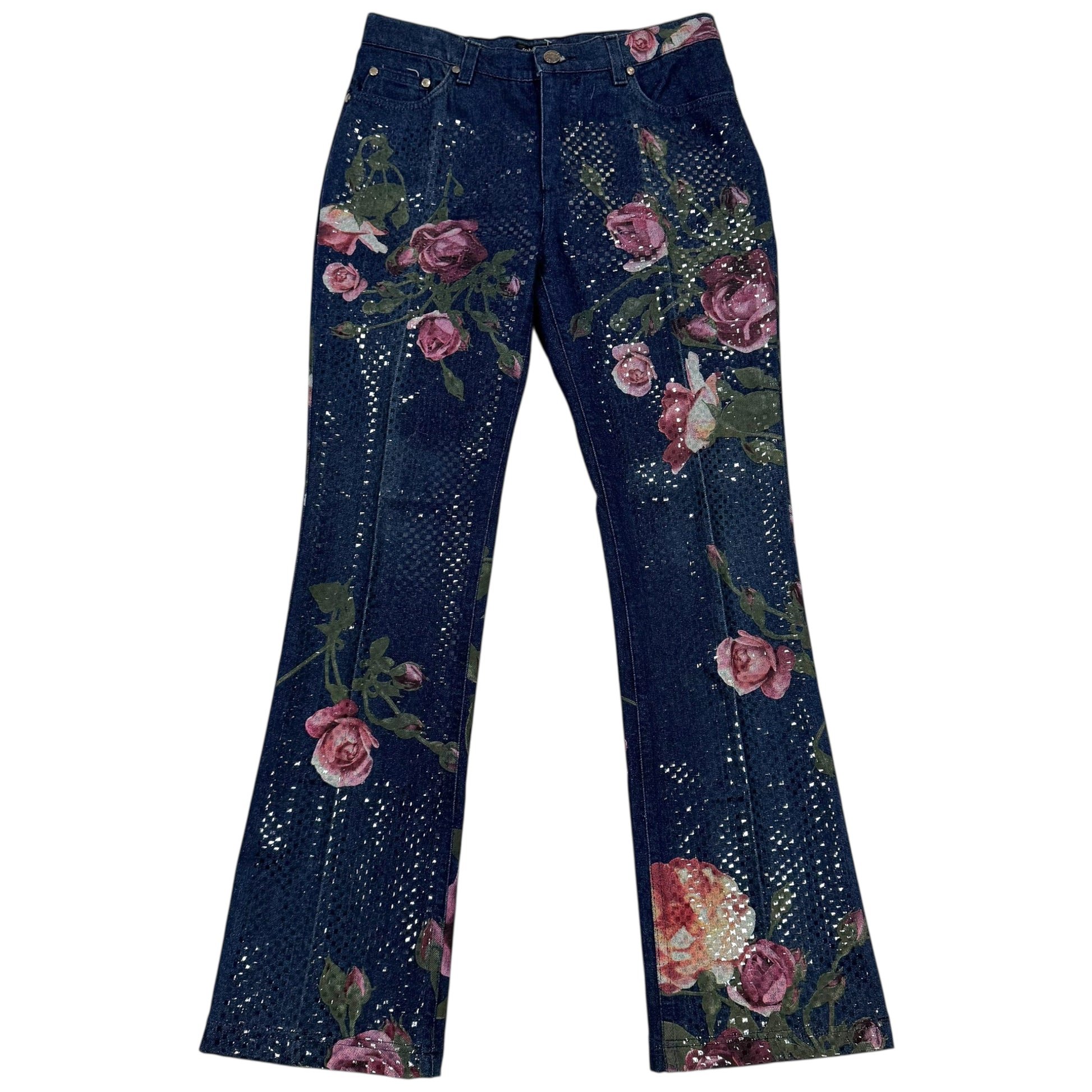 Roberto Cavalli S/S 2000 Floral Print Shine Jeans - Outfit Repeater