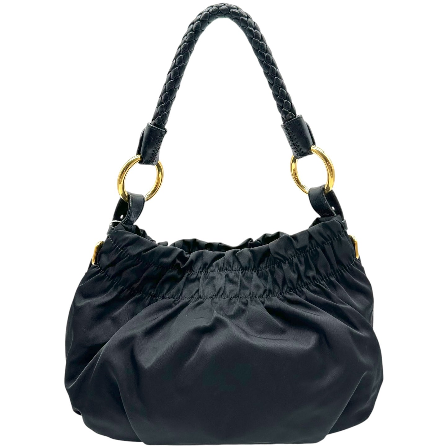 Prada Black Nylon Leather Bow Bucket Bag