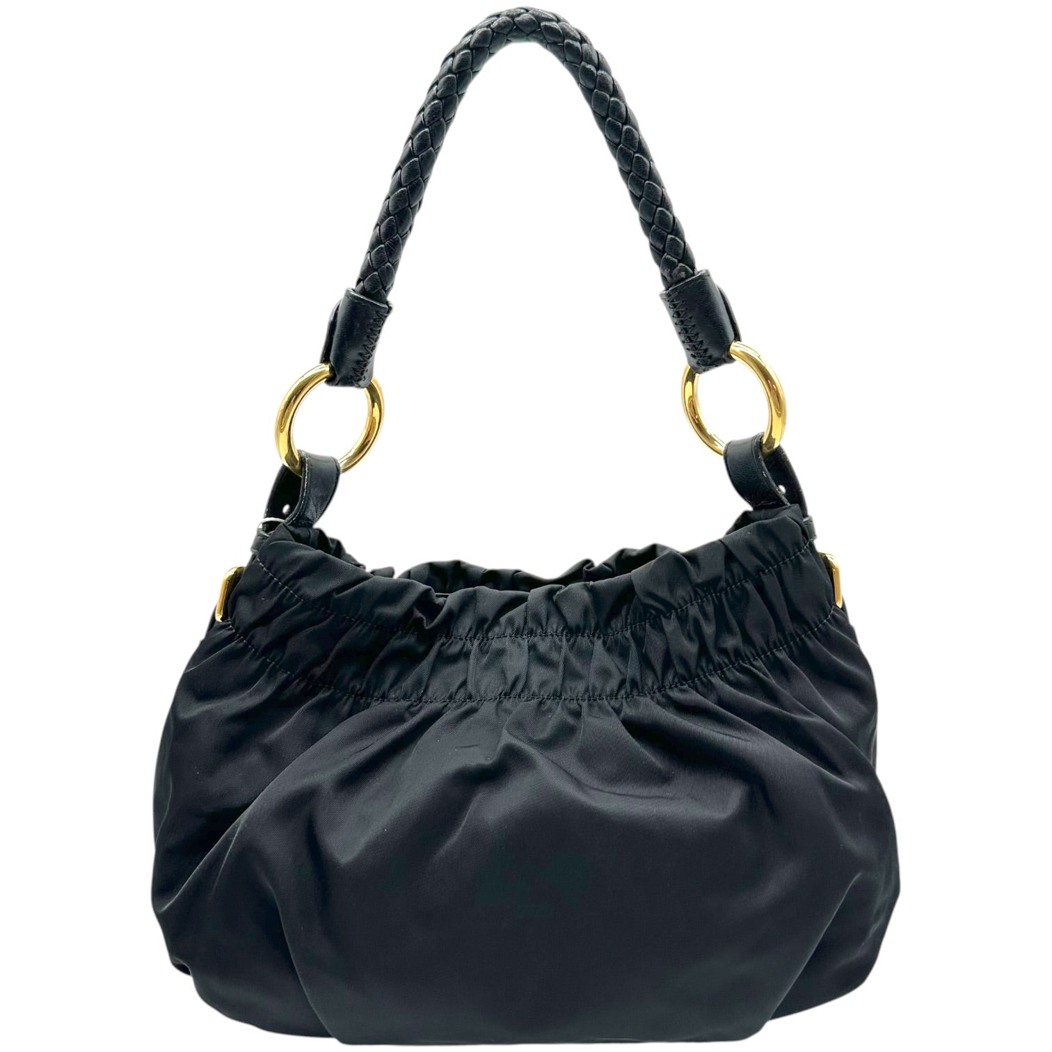 Prada Black Nylon Leather Bow Bucket Bag