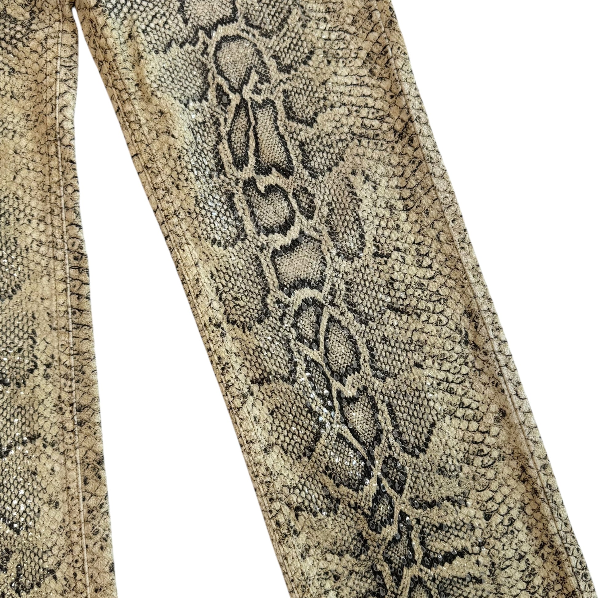 Roberto Cavalli Python Print Sequin Jeans Ivory Straight Leg