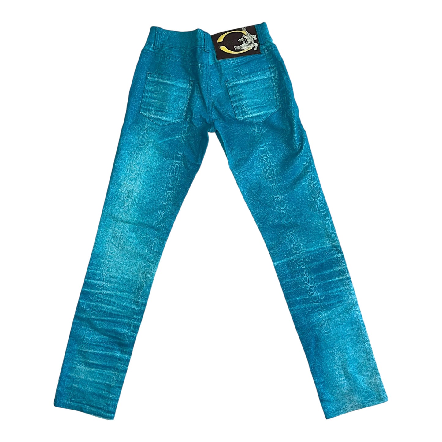 Just Cavalli Roberto Cavalli Teal Blue Snakeskin Print Jeans