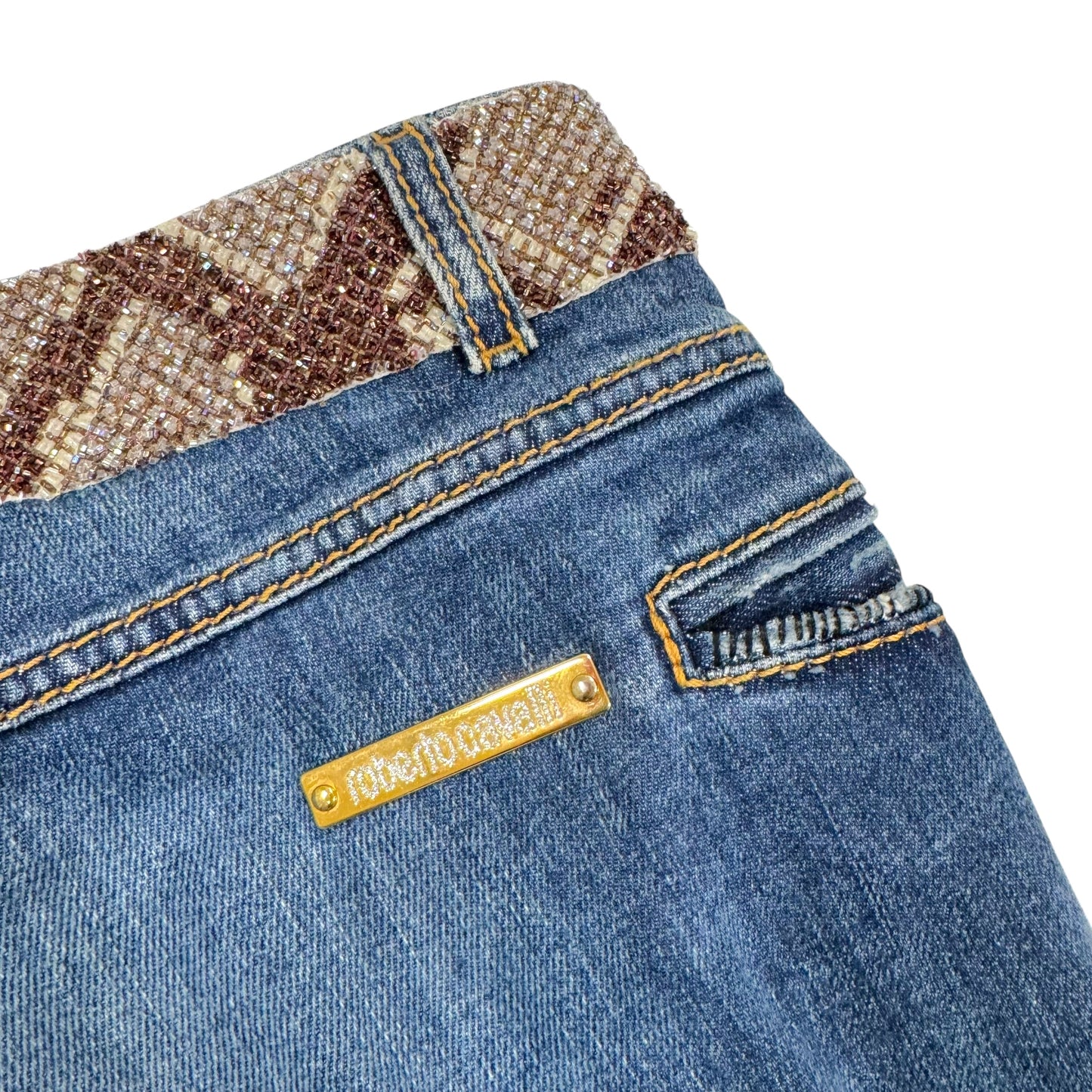 Roberto Cavalli 2006 Crystal 'Snake Print' Wistband Bootcut Jeans - Outfit Repeater