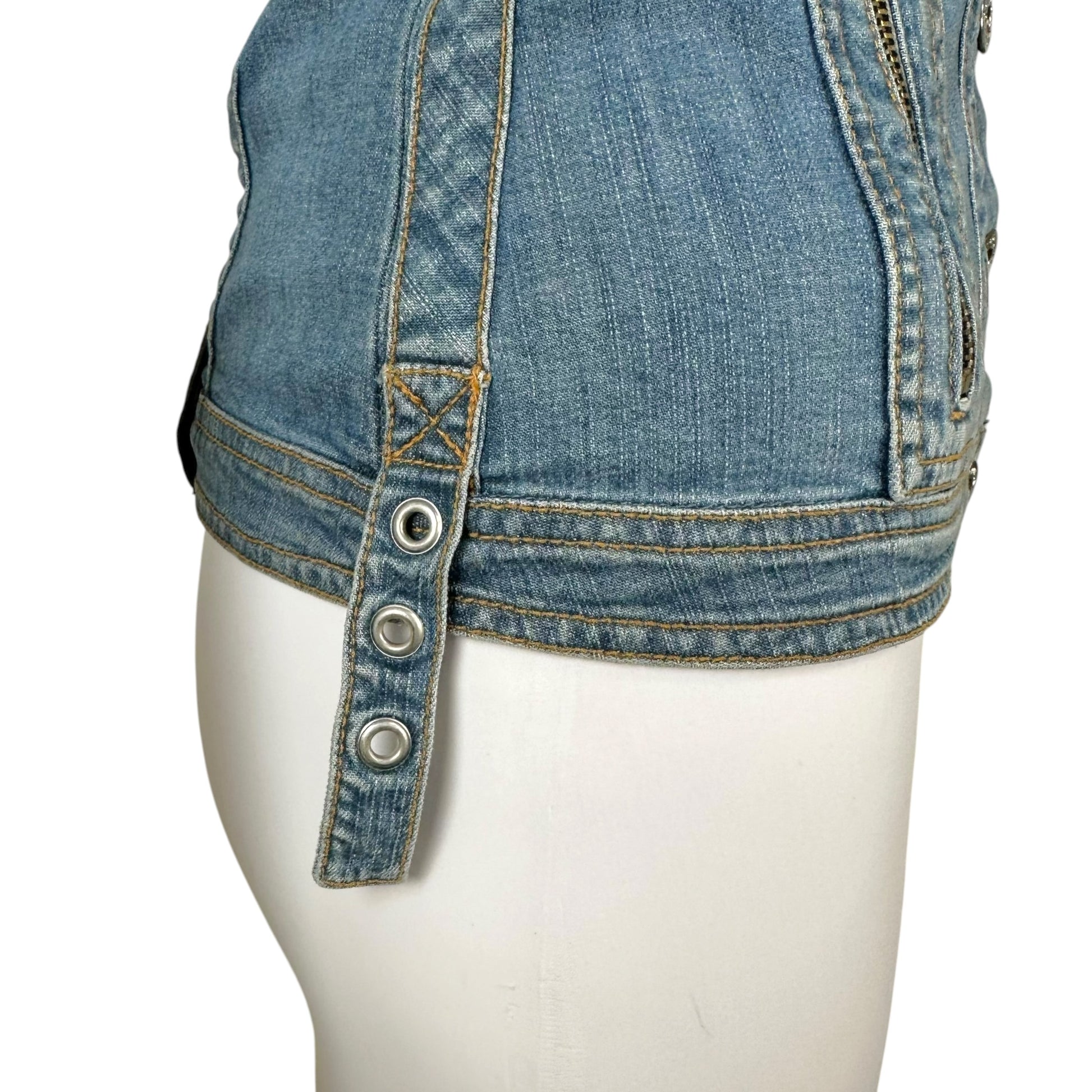 D&G Denim Khaki Bustier Top Adjustable Straps Zippered Pockets
