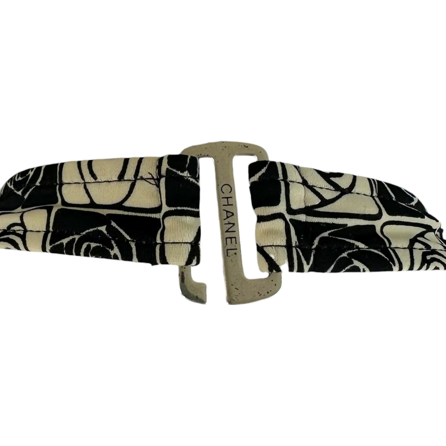 Chanel Halter Mini Dress Black Beige Camellia Print
