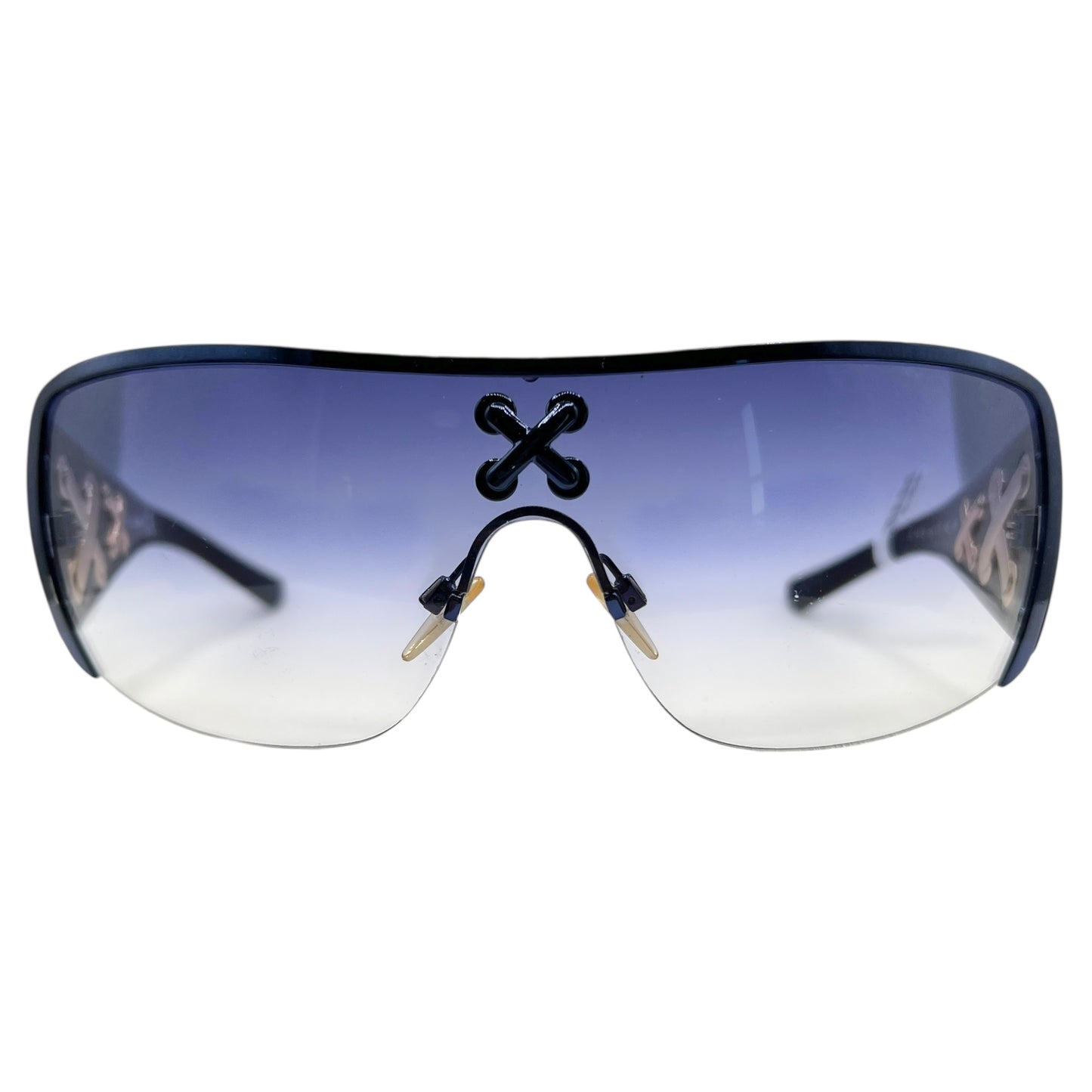 Just Cavalli Roberto Cavalli Blue & Gold 'Lace Up' Shield Sunglasses JC141S