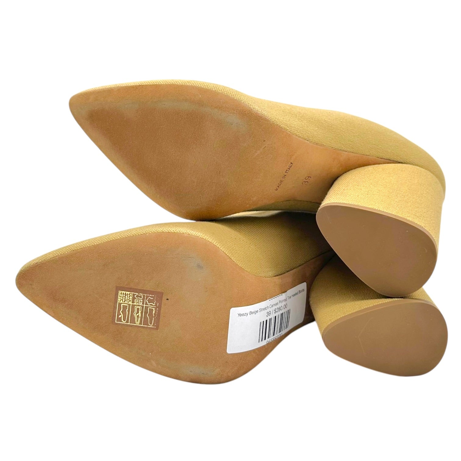 Yeezy Beige Stretch Canvas Pointed Toe Heeled Boots