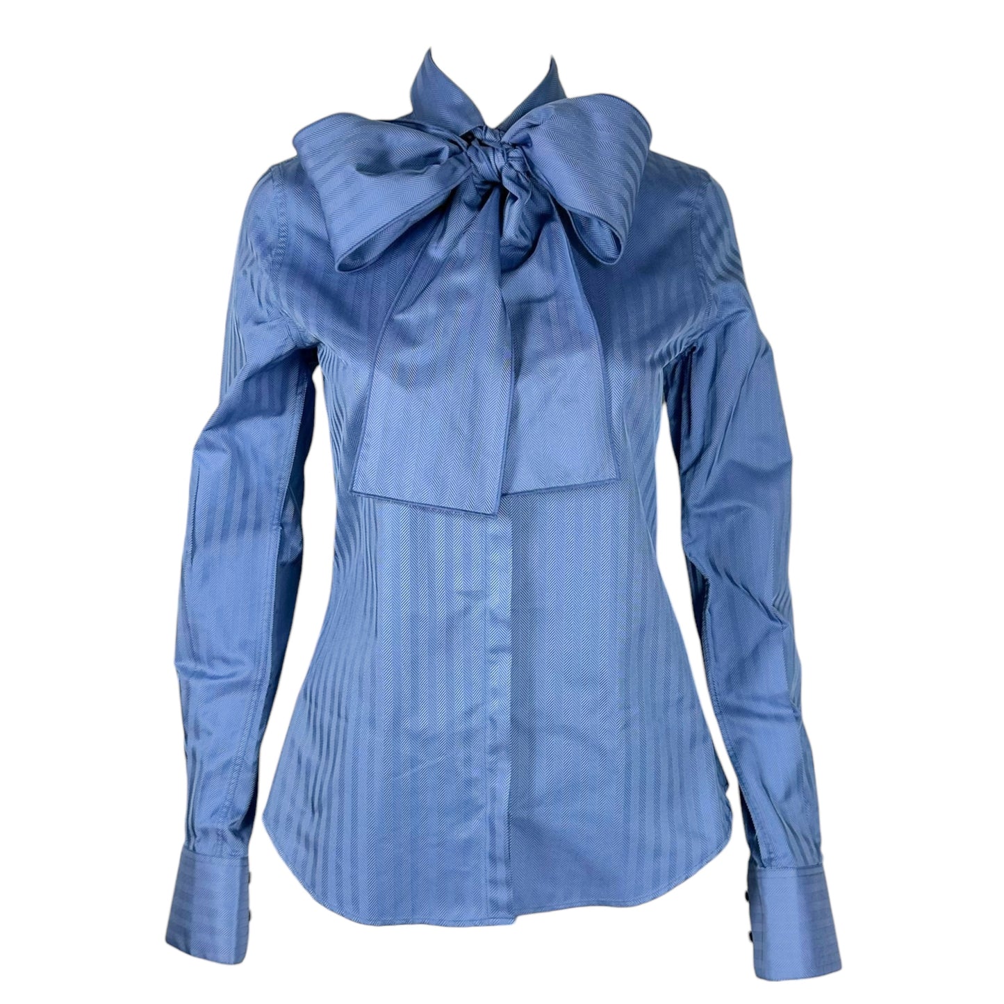 D&G Dolce & Gabbana Blue Pinstriped Tie Blouse