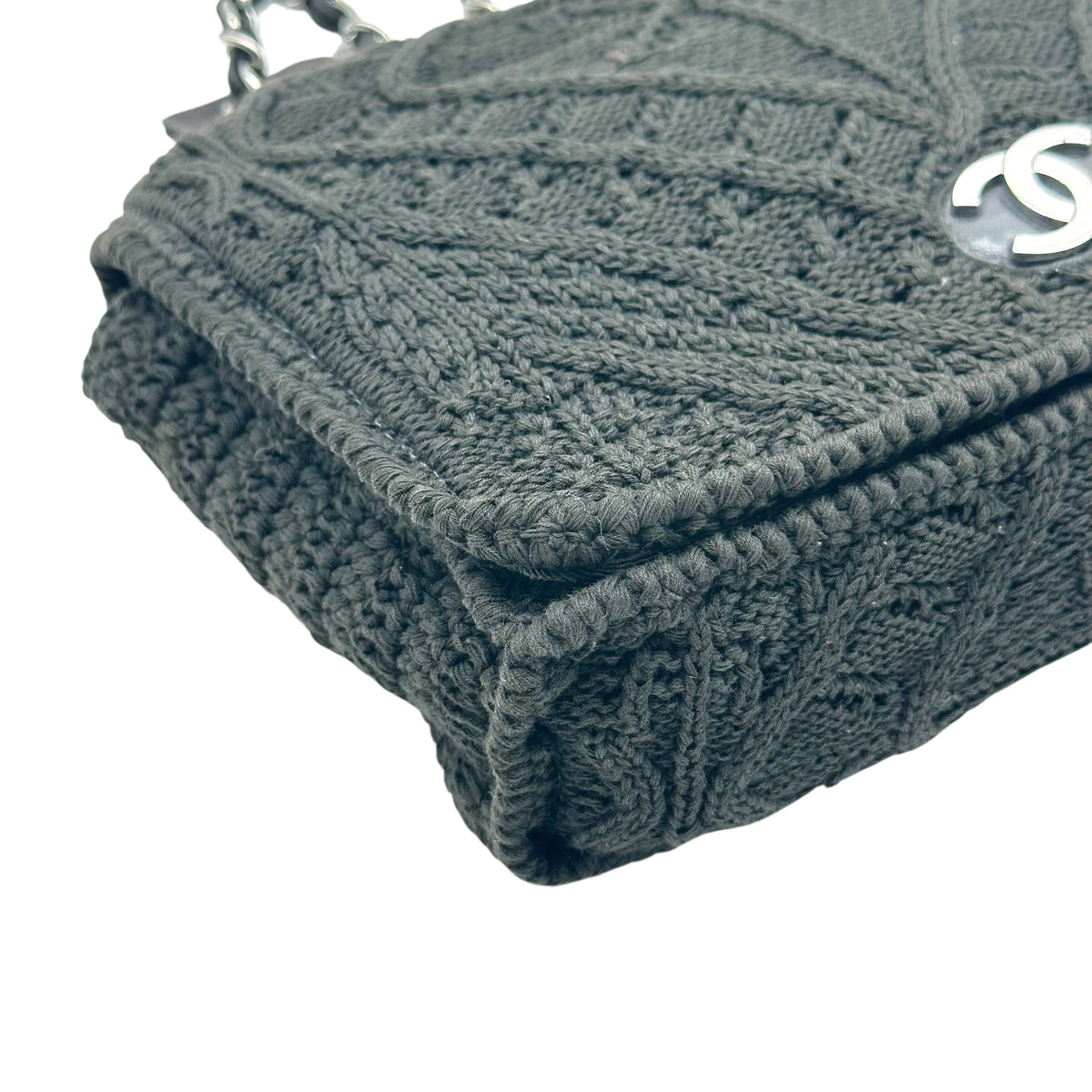 Chanel Black Cable Knit Small Flap Shoulder Bag