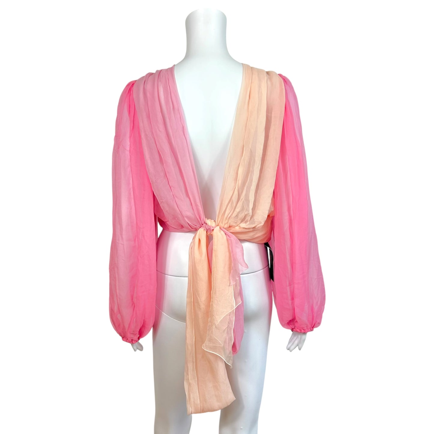 Dolce & Gabbana Pink Ombre Silk Cropped Wrap Blouse NEW