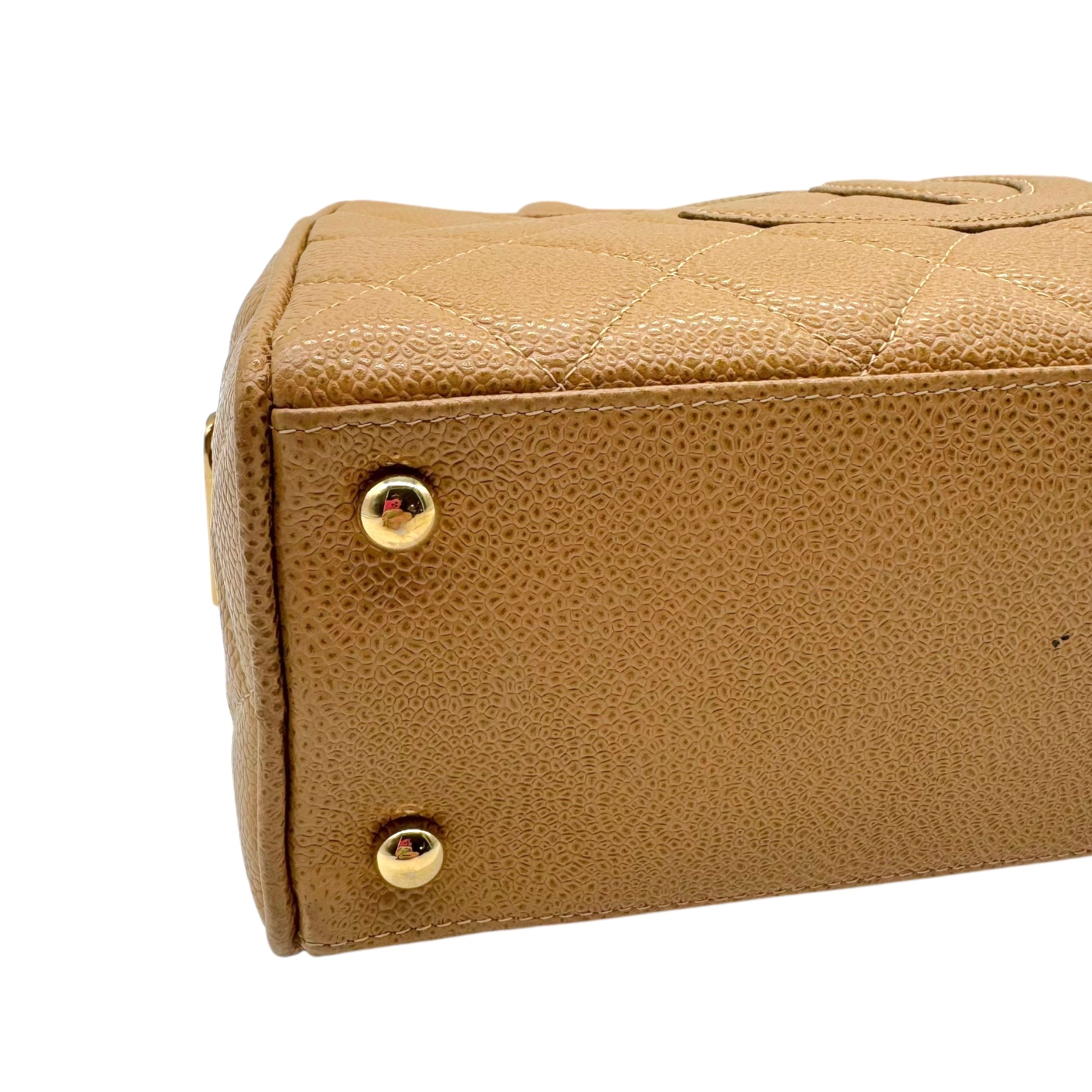 Chanel Matelasse Tan Caviar Leather CC Logo Mini Bowler Bag 2003-04 - Outfit Repeater