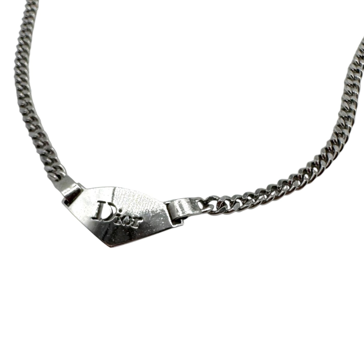 Christian Dior Silver Logo Plate Necklace