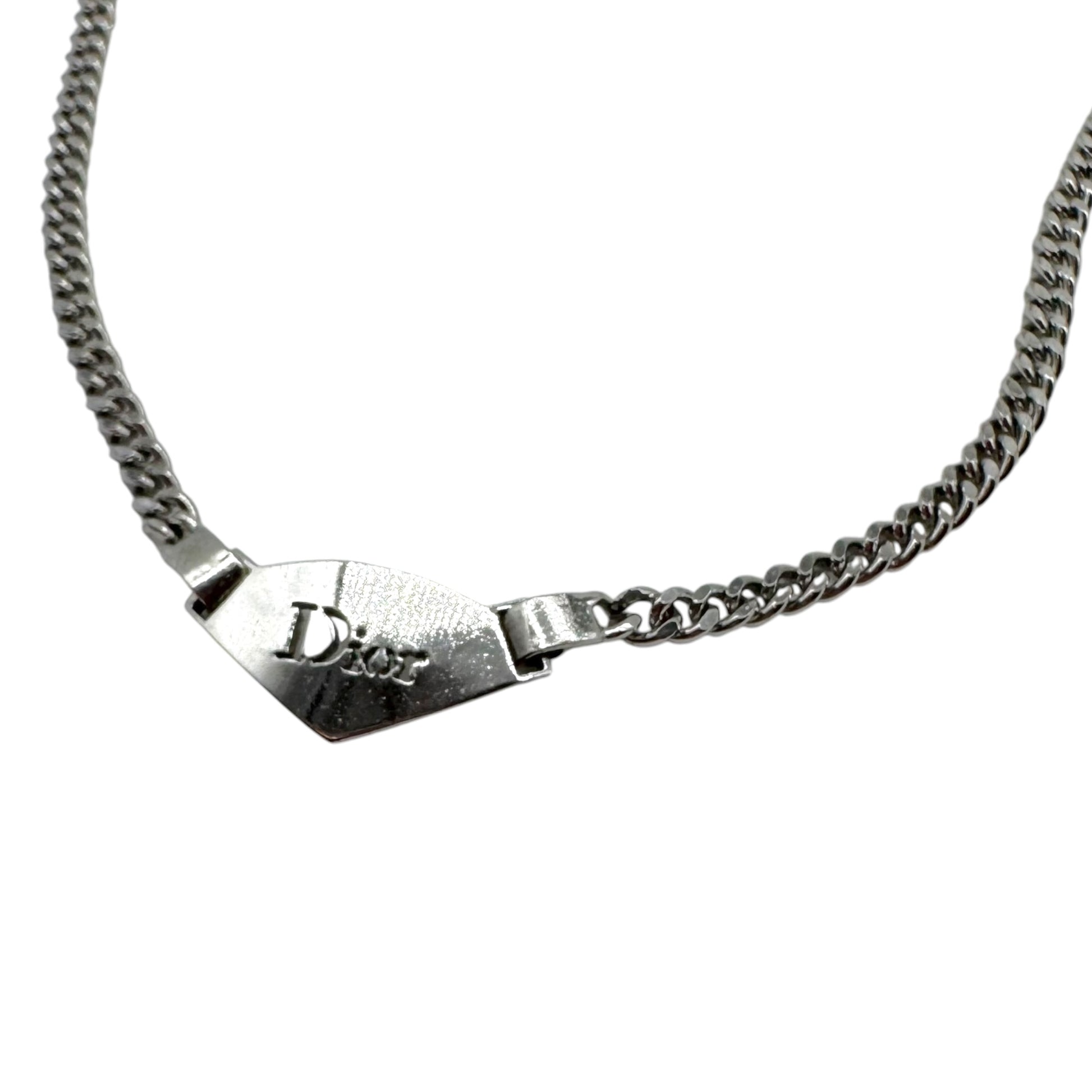 Christian Dior Silver Logo Plate Necklace
