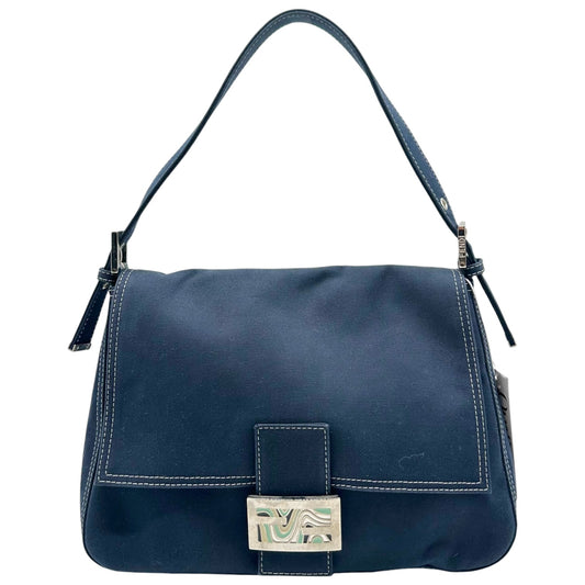 Fendi Navy Blue Canvas Mama Baguette Bag with Enamel Hardware