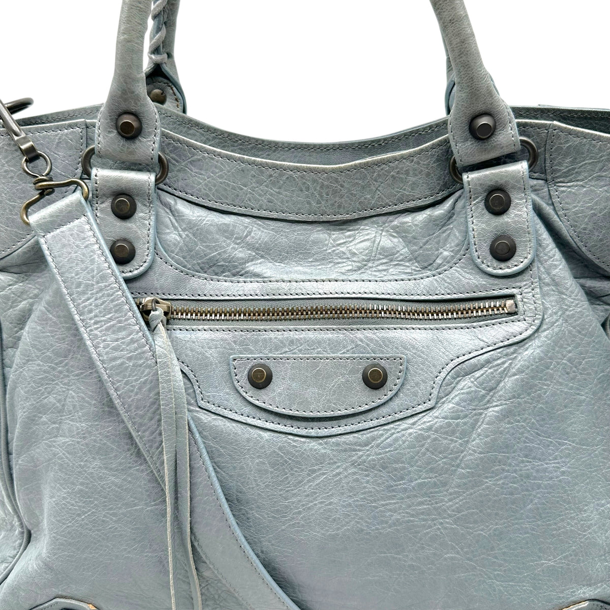 Balenciaga Leather 2-Way City Bag Dusty Blue