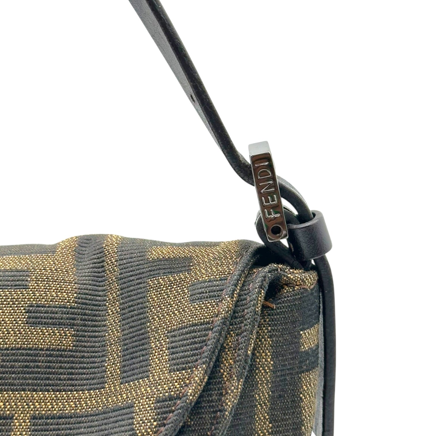 Fendi Brown Zucca Monogram Fold-Over Baguette Bag