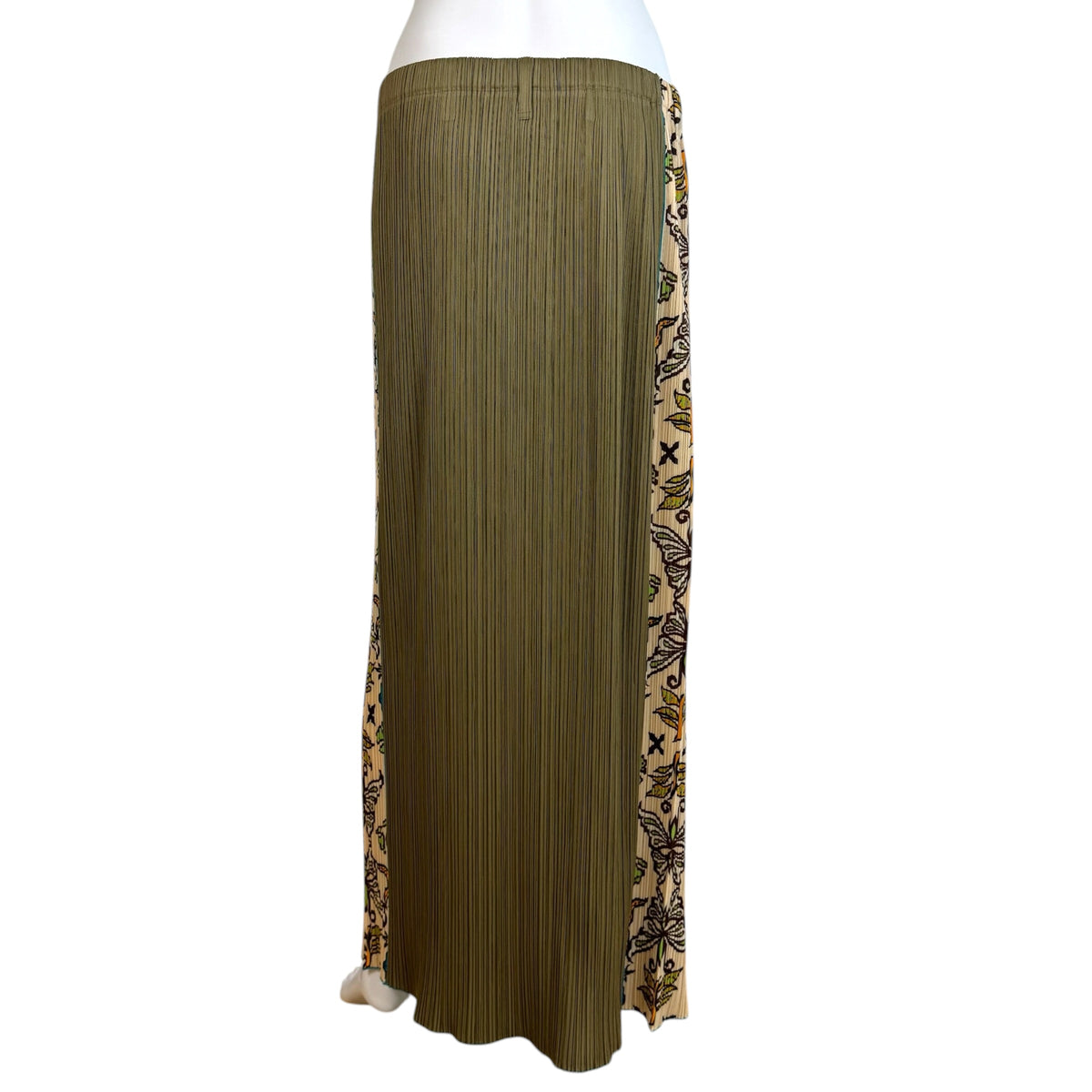 Issey Miyake Pleats Please Khaki Butterfly Print Maxi Skirt