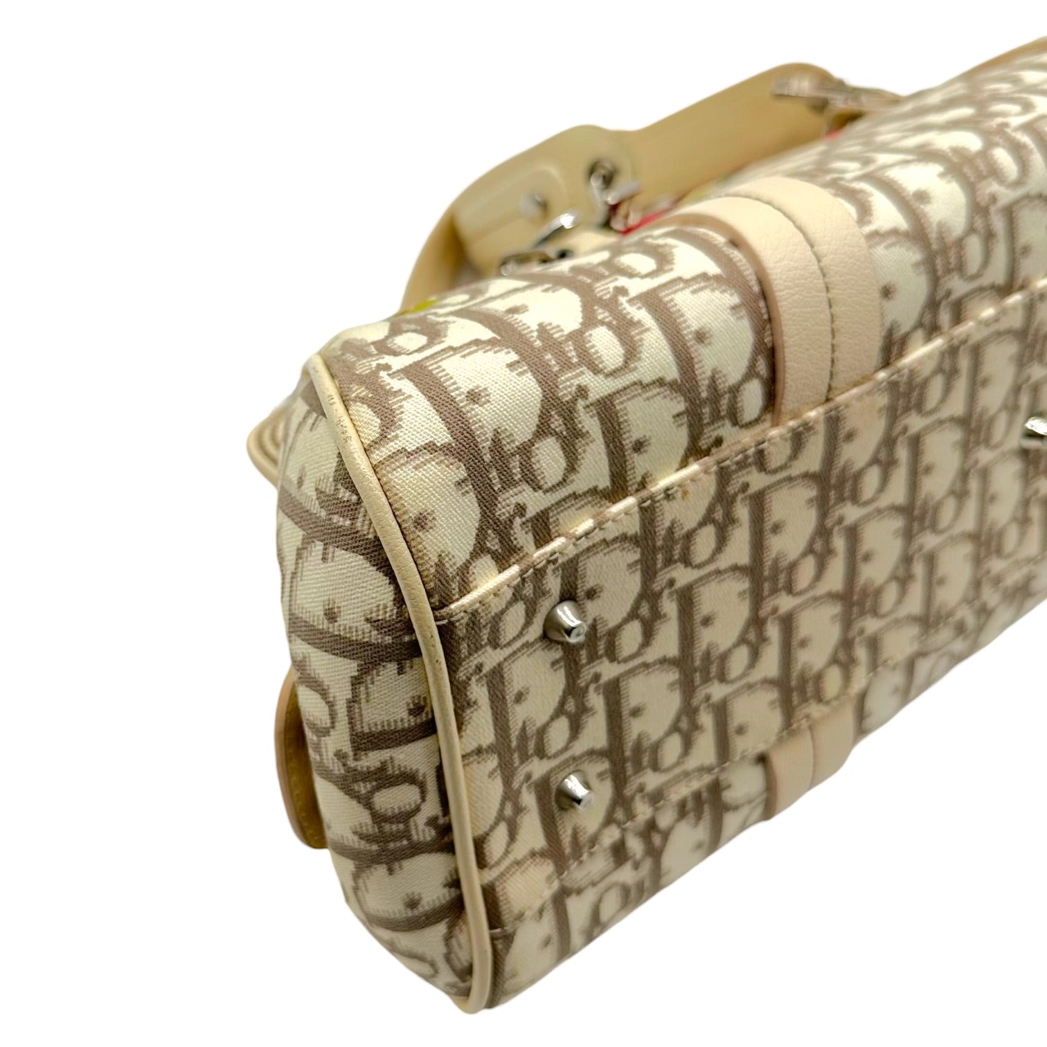 Christian Dior Ivory Floral Embroidered Bowler Bag