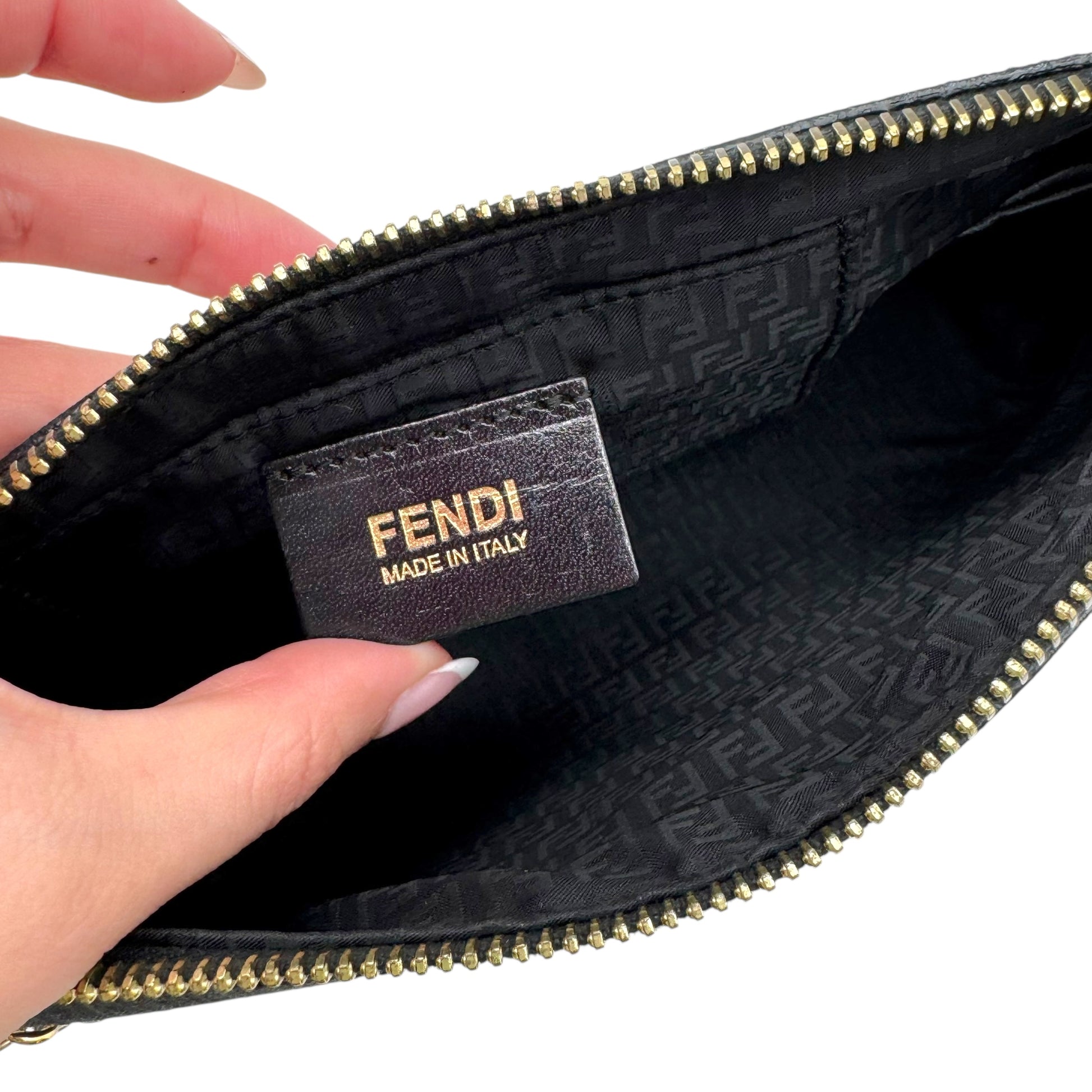 Fendi Black Zucca Monogram Coated Canvas Chain Strap Pochette - Outfit Repeater