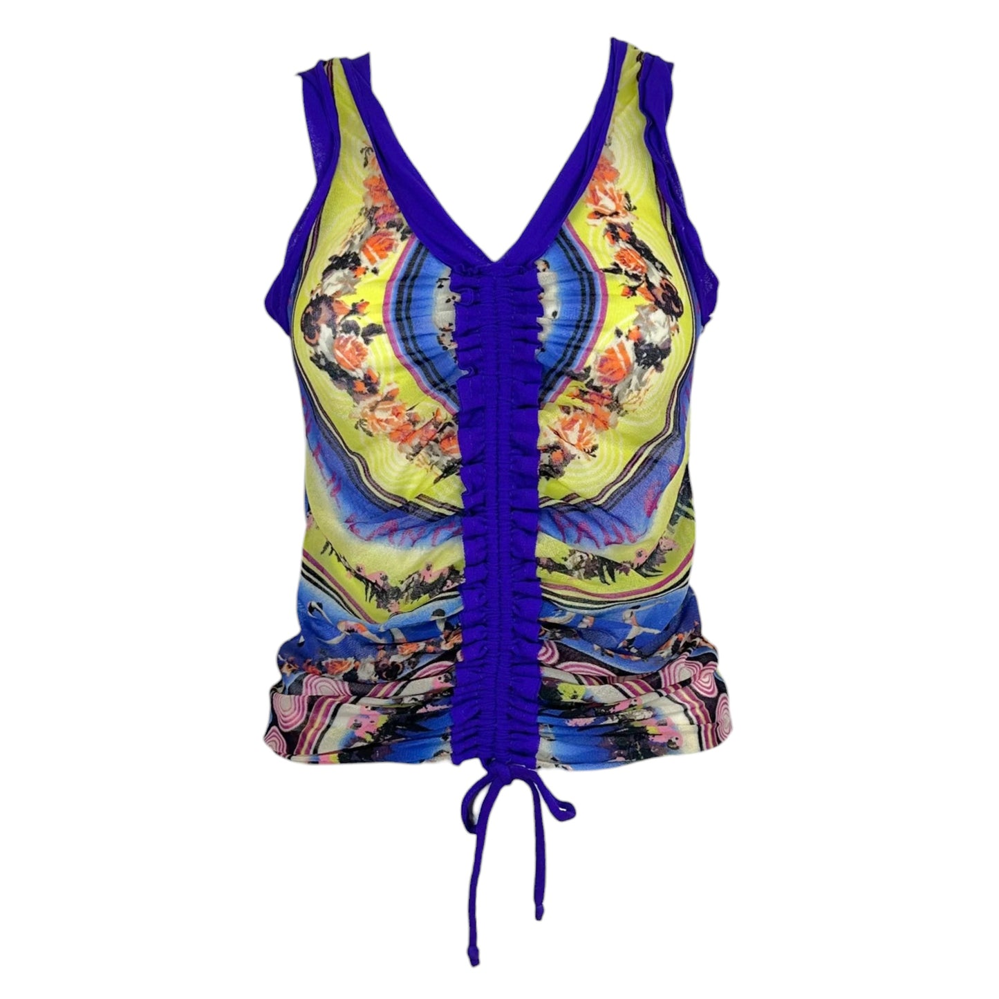 Jean Paul Gaultier Soleil Purple & Yellow Multicolor Printed Mesh Tank
