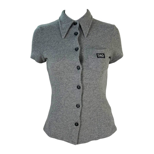 D&G Dolce & Gabbana 90's Gray Knit Button Up Logo Top