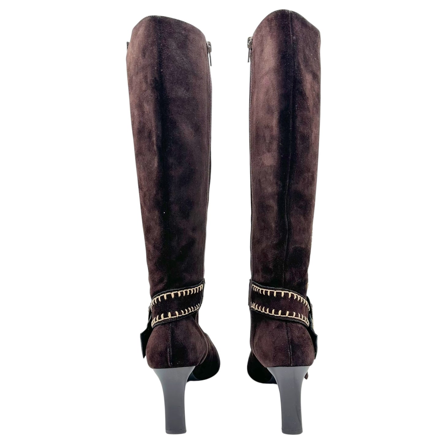 Casadei Brown Suede Whipstitch Pointed Toe Heeled Boots