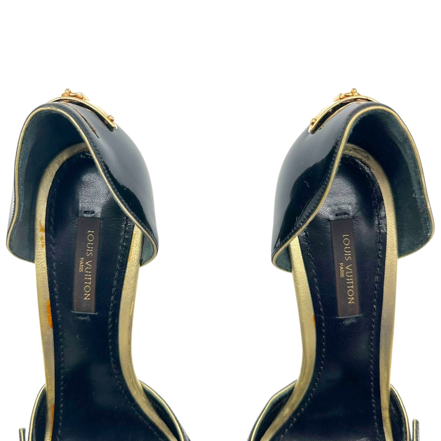 Louis Vuitton D'Orsay Sandal Heels Black Lizard Skin Gold