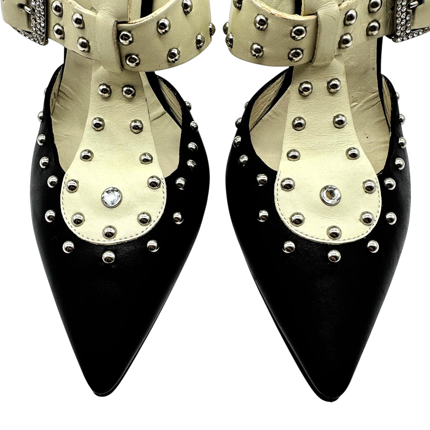 Casadei Studded Black & White Mule Heels