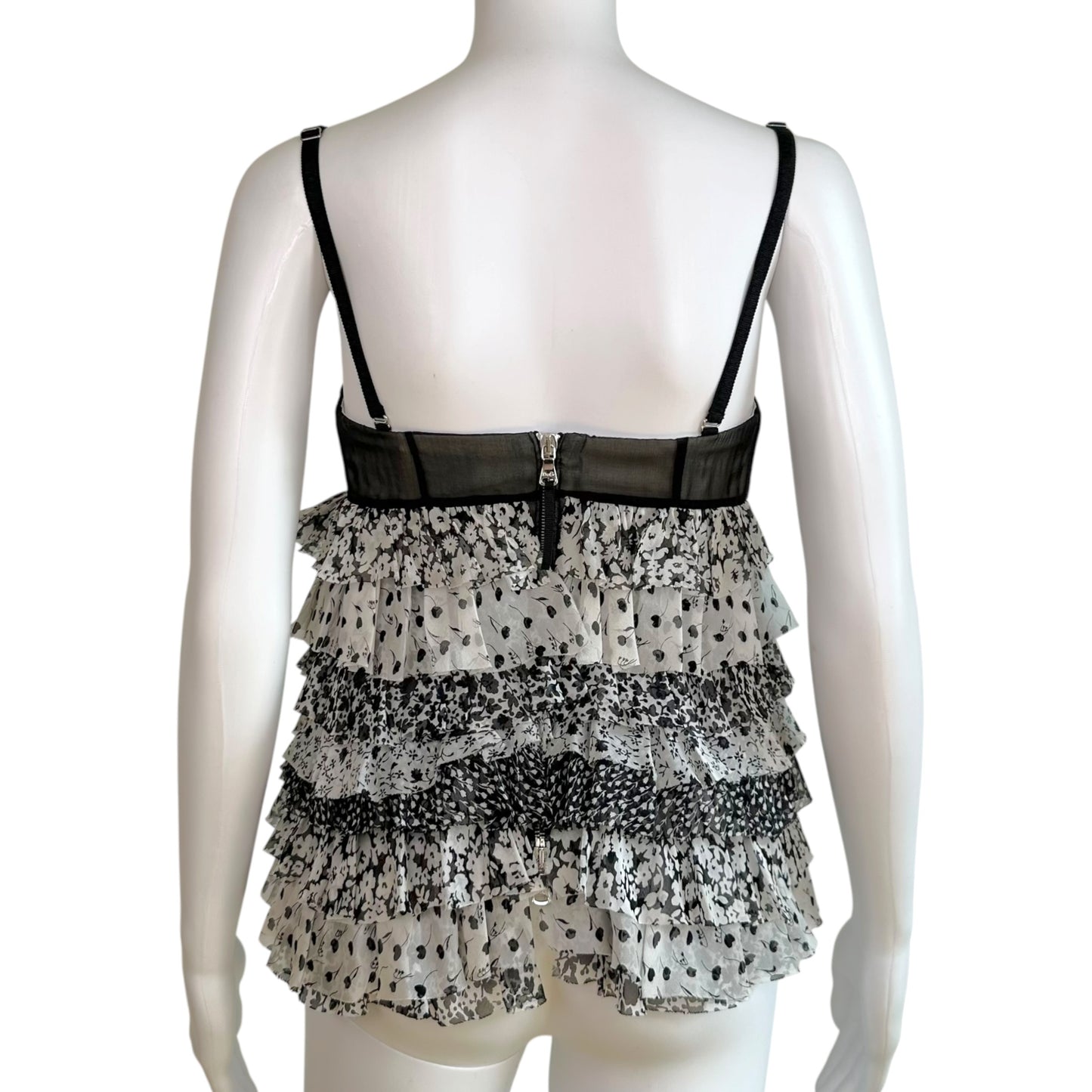 Dolce & Gabbana Black White Floral Print Silk Corset Top